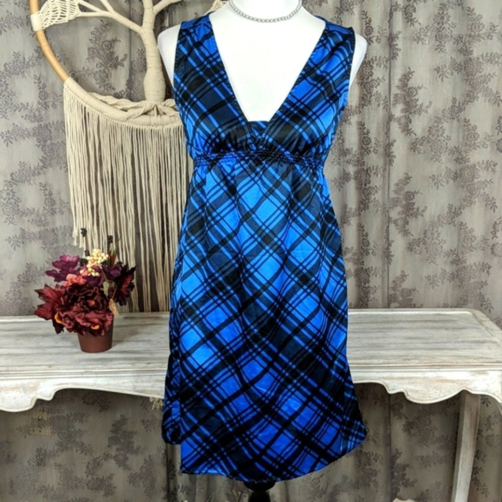 Delia's vintage blue and black plaid slinky dress